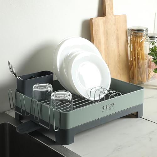 image for Gibson Home Nestcraft Full Size Rust Resistant Dish Rack with Drain Bo