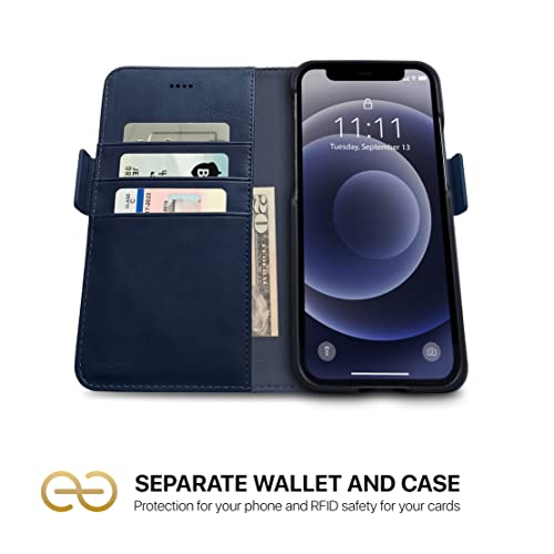 Image of dreem Fibonacci 2-in-1 Wallet Case for Apple iPhone 12 & 12 Pro - Luxury Vegan Leather, Magnetic Detachable Shockproof Phone Case, RFID Card Protection, 2-Way Flip Stand - Royal