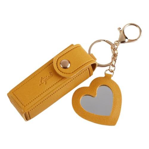 Étui à rouge à lèvres avec miroir, pochette à rouge à lèvres, décoration de sac, pochette pour baume à lèvres avec porte-clés, jaune