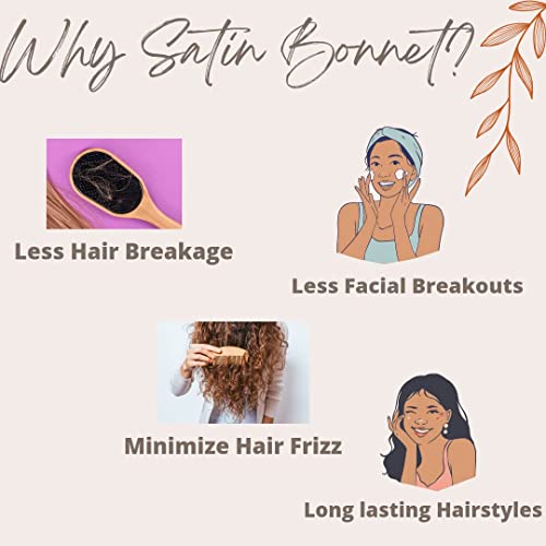 Image of Atrube's Satin Bonnet for Curly Hair with Silk Satin Pillow Covers Scrunchies Bonnet hairBest Gift Combo of Pack of 2 Satin Pillowcases with 3 Silk Scrunchies Adjustable HairCap