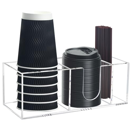 Goindy Coffee Bar Accessories and Organizer Disposable Cup Holder for Countertop Acrylic Storage and Organization for Cup Lid Stirrers Pod Farmhouse Table Decor
