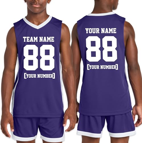 Custom Youth Performance Short Sleeve Tee with Personalized Name Team Name and Number Purple