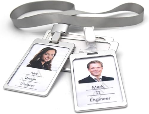Image of Vertical i- Cards| Hard Metal ID Card Holder /Badge for Office| Compatible with Various Badge Holders, Clips, Lanyards, and Retractable Badge Reels (Pack of 50, Silver)