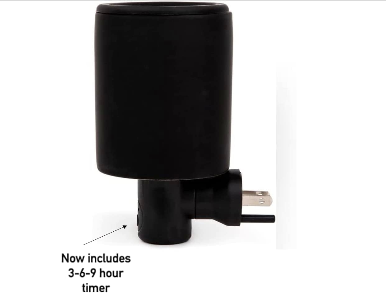 Happy Wax Black Wax Melt Warmer with 3, 6, and 9 Hour Timer for Scented Wax Melts, Tarts & Cubes - Ceramic, Plug in, Removable No Mess Silicone Wax Dish