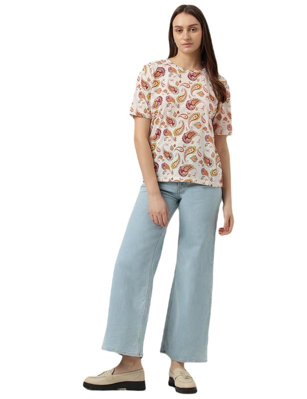 Image of Marks & Spencer Womens Printed Polyester Round Neck Relaxed Fit T Shirt