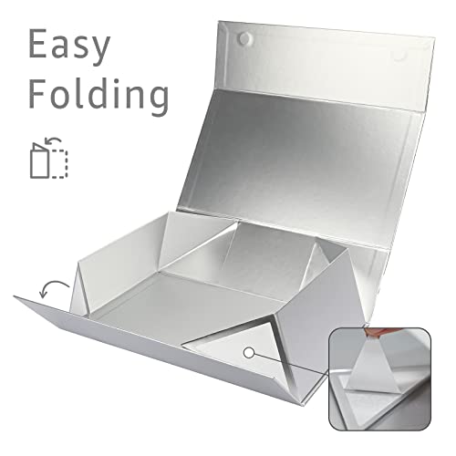 Image of LIFELUM Large Gift Boxes with Lids, 2 Pack 13.8 x 8.3 x 4.4 inch Silver Gift Boxes with Ribbon, Card, Shredded Paper Filler for Presents, Graduation, Christmas, Birthdays