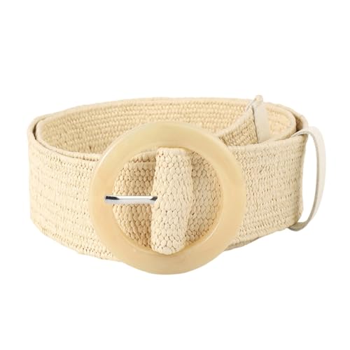 Women's Braided Stretch Belts Casual Woven Straps 5cm Wide Waistband with Single Prong Round Circle Center Bar Buckle