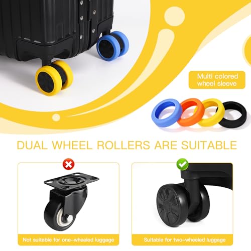 2 Pcs Silicone Luggage Tag for Suitcases with Stainless Loop, 8 Pcs Luggage Wheel Covers, Wear-Resistant, Anti-Noise, Silicone Luggage Wheel Protective Covers for 2-2.4" Spinner Wheel. (Yellow)4