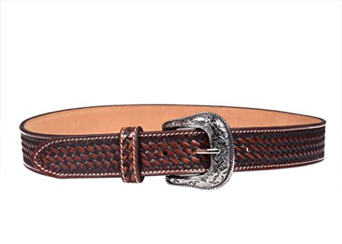 Western Genuine Leather Brown Basket Weave Belt For Men and Women 30WE0032
