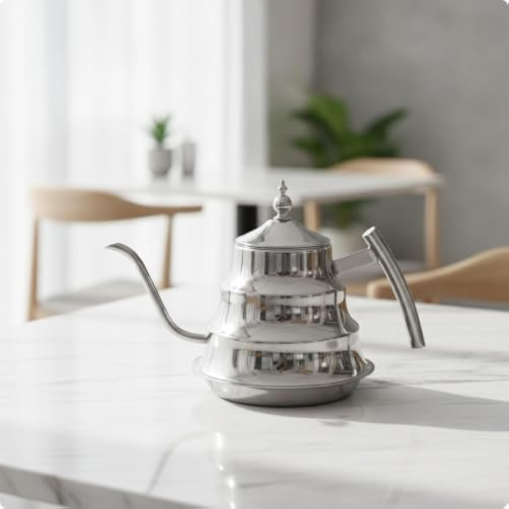 Stainless Steel Gooseneck Teapot with Strainer - Bamboo Joint Theme