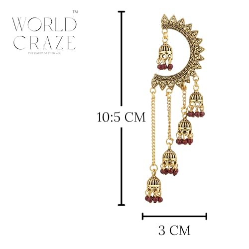 Image of WORLD CRAZE Multicolour long kashmiri jhumka for women chandbali earrings chand baliyan | kashmiri earrings for women | bahubali earrings stylish | Traditional Indian Festive Jewelry | Long Chain Tassels | Pearl Drop Latkan Jewellery (Multi colour)