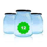 Pack de 12 botes para miel con tapa incluida; almacenaje y conserva hermética de miel. (Negro, 1 kg)