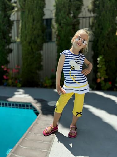 Image of LUKYCILD Baby Girls Summer Clothes Casual Clothing Suit Short Sleeve Striped T-Shirt +Pants
