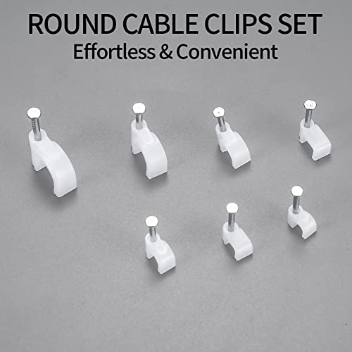 700 Pcs Cable Clips With Steel Nails, Cable Wire Cord Management Clips, White Ethernet Cable/Coax Cable/Cable Cord Holder Staples Clips With Tacks Nails For Wall, 4Mm 5Mm 6Mm 8Mm 10Mm #TOP3