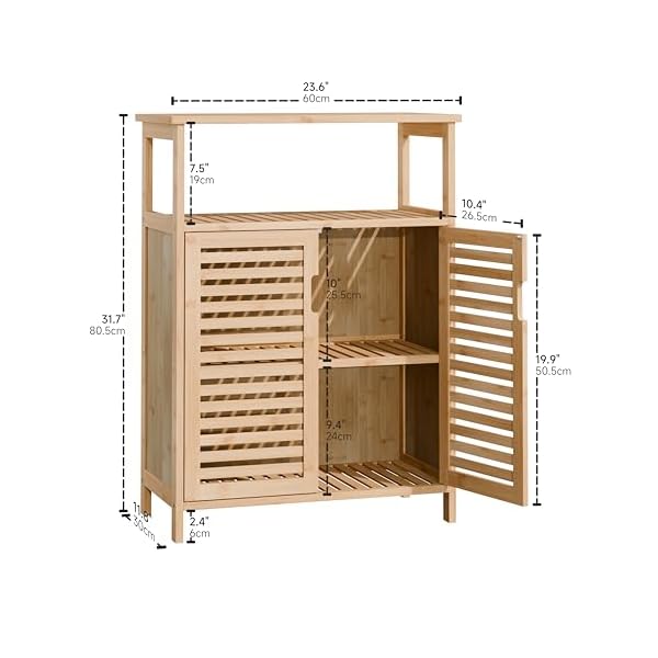 HITNET 4-Fächern Bambus Badezimmerschrank mit 2 Lamellentüren – Bild 4