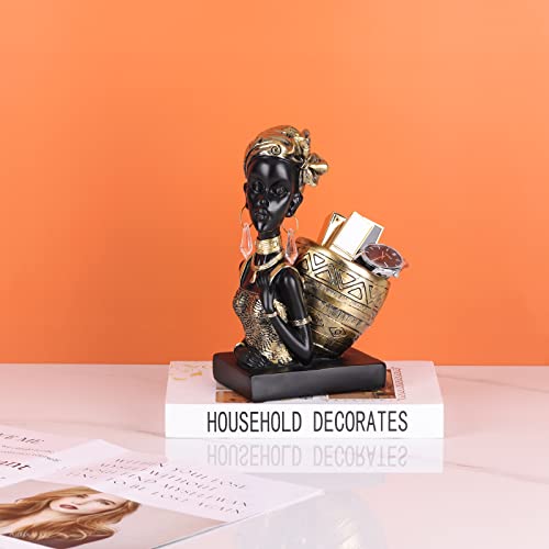 Xiyouqi African Statues For Home Decor, Tribal Art African Figurine Storage Tray, Black African American Statue And Sculptures, Table Top Bookshelf Decor For Wedding,Church,Holiday Decor-African Decor #TOP5