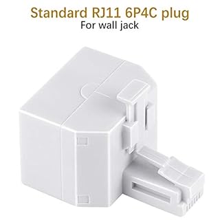 Uvital RJ11 Duplex Wall Jack Adapter Dual Phone Line Splitter Wall Jack Plug 1 to 2 Modular Converter Adapter for Office Home Fax Model Cordless Phone System, White, Wireless (2 Pack)