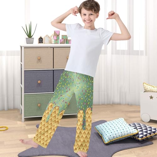 Boys' Pants Green Ice Cream Drip Joggers Elastic Long Bottoms Trousers Sweatpants with Pockets Size 6-144