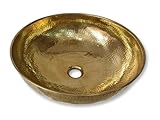 Brassmadecraft Brushed Brass Bathroom Sink, Hammered Above Counter Vessel Sink, Moroccan Bathroom Handmade Sink (8 Inch)