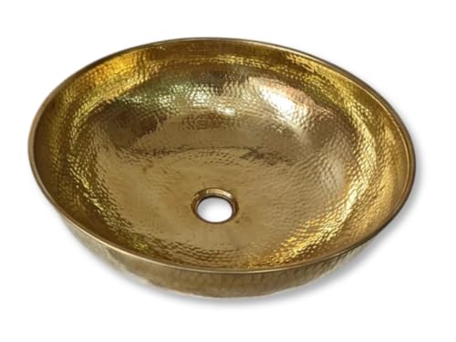 Brassmadecraft Brushed Brass Bathroom Sink, Hammered Above Counter Vessel Sink, Moroccan Bathroom Handmade Sink (8 Inch)
