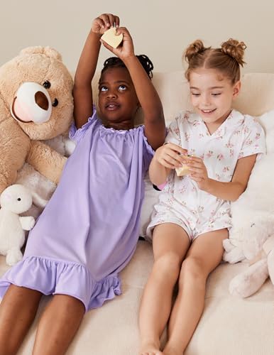 Image of Arshiner Girls Pajamas Sets Short Sleeve Kids Pjs Button Down Sleepwear | Cute Printed Pajamas for Little & Big Girl, Lightweight Comfy Fabric, 2-Piece Outfits, Perfect for Lounge Pajamas Party