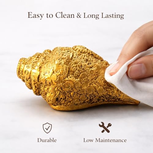Image of Kalakriti Metal Shankh Showpiece | Antique Gold Plated Carved Conch for Pooja Temple Vastu | Decorative Sankh for Home Decor | Auspicious Diwali Religious Gift (1 Pc)