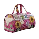 Bolsa de Lona Acolchada de estética Vintage, Bolsa Retro Hippie de 16/18 Pulgadas con diseños Florales y forestales, Elegante Bolsa de Fin de Semana for Viajes y Uso Diario(015,16x8x8Inch)