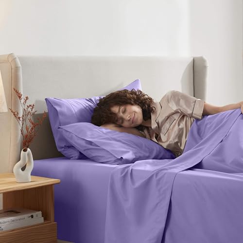 Image of Nestl Twin XL Bed Sheet Set - Lavender - 3-Piece Deep Pocket | Instantly Soft, Night-One Ready (No Wash Required). Fits 16-Inch Deep Pockets, 360-Degree Elastic Grip