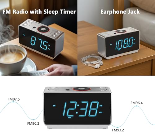 iTOMA Alarm Clock Radio with Bluetooth Speaker, FM Radio, Dual Alarm with Snooze, Large LED Display, Dimmer Control, USB Charging Output and Night Light CKS708