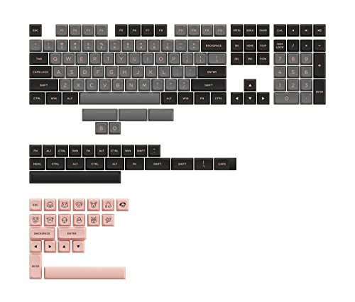 Akko Keycaps für Gaming Tastatur, ASA-Low Profile, PBT Double-Shot, Langlebig, Hoher Kontrast, Vollständig Tastenkappen Set für DIY Keyboard/Barebones Tastatur (Schwarz & Rosa, 155 Tasten)