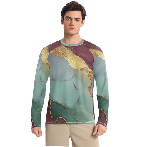 Marble Burgundy Sage Green UPF 50+ Sun Shirts for Men Elastic Round Neck Sun Protection Long Sleeve Outdoors - Main Image