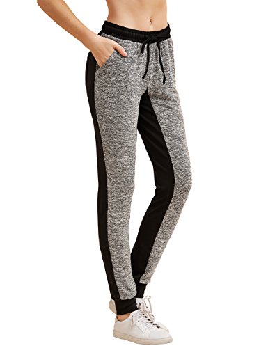 SweatyRocks Women Pants Colorblcok Casual Tie Waist Yoga Jogger Pants M,Medium,Grey