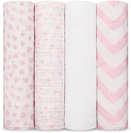 Comfy Cubs Muslin Swaddle Blankets Pack of 4, 47 x 47 Inches, Sof...