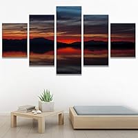 SIGNWIN 5 Panel Canvas Wall Art Sunset in The Mountains for Home Decorations Ready to Hang - 60