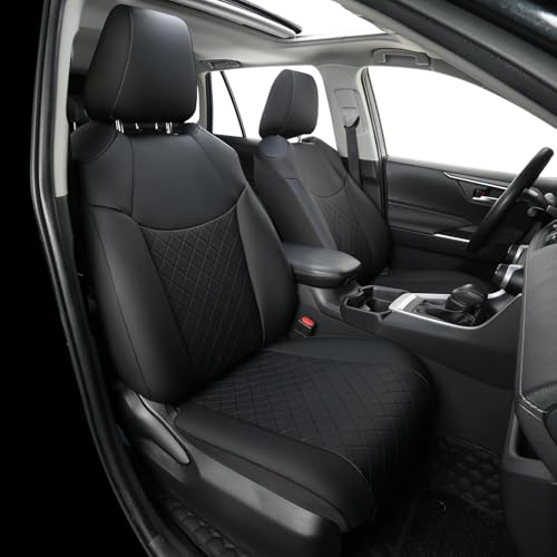GIANT PANDA Full Set Car Seat Covers Custom Fit for Toyota Rav4 2019 2020 2021 2022 2023 2024 2025 Rav 4 Hybrid (XLE/LE/XLE Premium/Limited) Front & Rear/Back Accessories Faux Leather (Black)