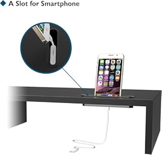 BONTEC Supporto per Doppio Monitor e Smartphone, Riser Regolabile con Lunghezza e Angolo di Rotazione in Legno, Organizer da Tavolo fino a 20kg, Nero