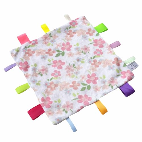 Image of CREVENT Tag Security Blankets for Babies, Soft Small Loveys for Girls, Baby Comforter Sensory Blanket, Great Gifts for Birthday Baby Shower 10 inchX10 inch (Wildflow)