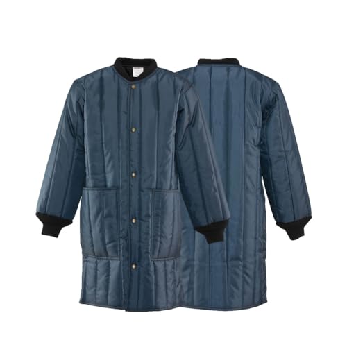 RefrigiWear Econo-Tuff Insulated Frock Liner - 15°F Freezer Work & Walk-In Freezer Coat - Water-Resistant Cold Storage Coat - Navy - X-Large