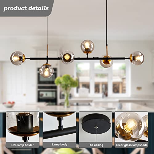 Zglaojt6-Light Pendant Lighting,Mid-Century Glass Globes Ceiling Light Fixture,Black And Gold Chandelier For Kitchen Island Living Room Dining Room Bedroom Farmhouse. #TOP2
