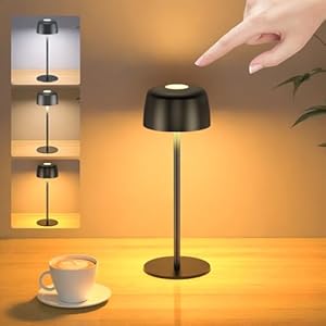 Lámpara de Mesa Inalámbrica metal, H25cm Lámpara de Noche Recargable Brillo Ajustable 3 Temperaturas de Color, Lámpara de Escritorio IP54 Impermeable para Dormitorio, Exterior, Cafetería, Restaurante