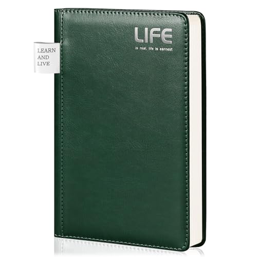A5 Lined Journal Notebook – 256 Pages PU Leather Hardcover, College Ruled Writing Journal with Pen Holder & Ribbon Bookmark, Daily Diary for Work, Study, Gift Green