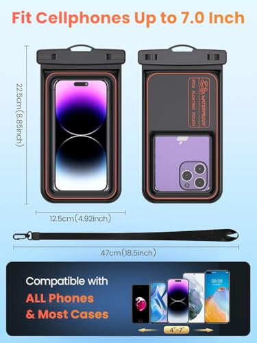 Image of ZORBES Waterproof Phone Pouch 7.5-Inch IPX8 Case for Swim Snorkel Beach | IPX8 Waterproof Protection for Swimming and Beach Use, Clear PVC Touchscreen, Dual Lock Seal, Detachable Sling