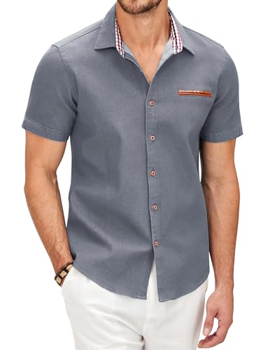 COOFANDY Herren Hemd Kurzarm Jeanshemd Sommer Kurzarmhemd Männer...
