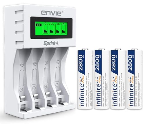 Image of Envies Ultra Fast Charger ECR 11 MC for AA & AAA Ni-MH Rechargeable Batteries with 4xAA2800 Rechargeable Batteries | with Over Charge Protection Camera Battery Charger (White)