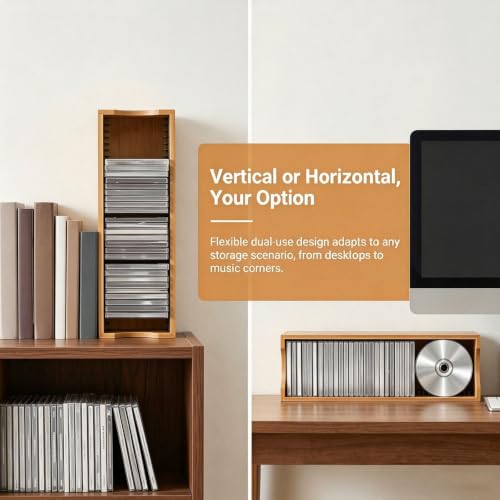 Soporte de exhibición de medios vintage y organizador ecológico de bambú para discos de música 6
