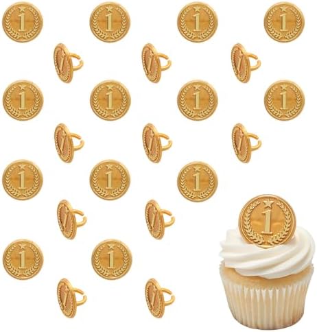 Gold Metal #1 Cupcake Decoration Toppers | 24 Pack Party Cake Rings image 5