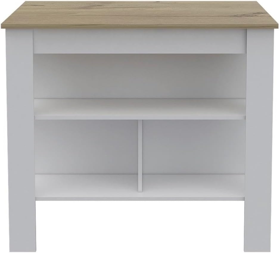Pemberly Row Modern Engineered Wood Kitchen Island, White Base Light Oak Top, 40.5" W x 27.5" D x 35.5" H, 3 Shelves, Spacious Prep Area, Compact Storage, Stylish Multi-Color Meal Prep Station