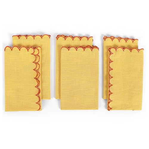 Image of FINGERCRAFT Scallop Edge Cloth Napkins | Set of 6 | 20x20 Inches | 100% Cotton | Table Napkins for Any Occasion | Washable, Perfect for Parties and Everyday Use (Yellow Slub, Set of 6)
