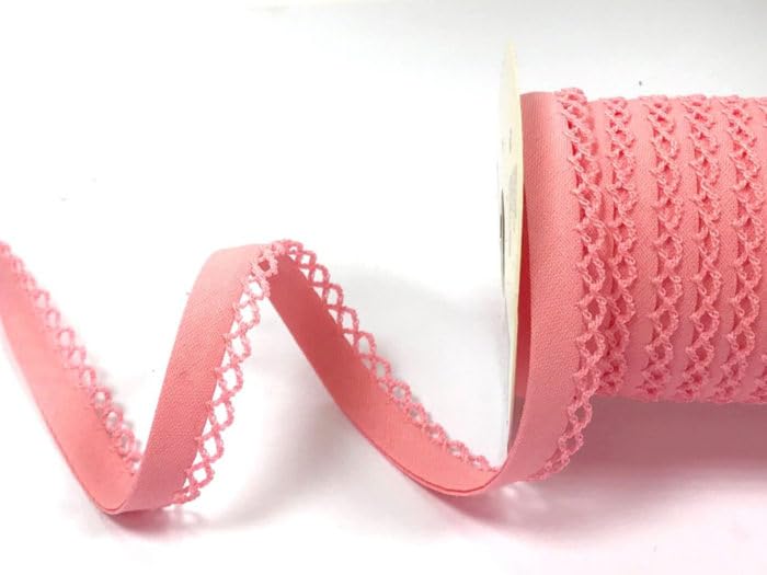 5m of Professional Quality Picot Lace Bias Binding Trim, 12mm Double Fold. Used for Edging Clothing, Quilting, Soft Furnishings Toys, Sewing Projects. UK Haberdashery Company (Candy Pink)