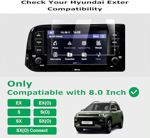Image of OHAYO 9H Hard Screen Protector Combo for Hyundai Exter 8-Inch Infotainment System & Instrument Cluster Display | Military-Strength, Scratch Resistant, HD Clear, Bubble-Free Car Display Protection | Compatible with Exter S, SX, SX(O) Models | Not Tempered Glass